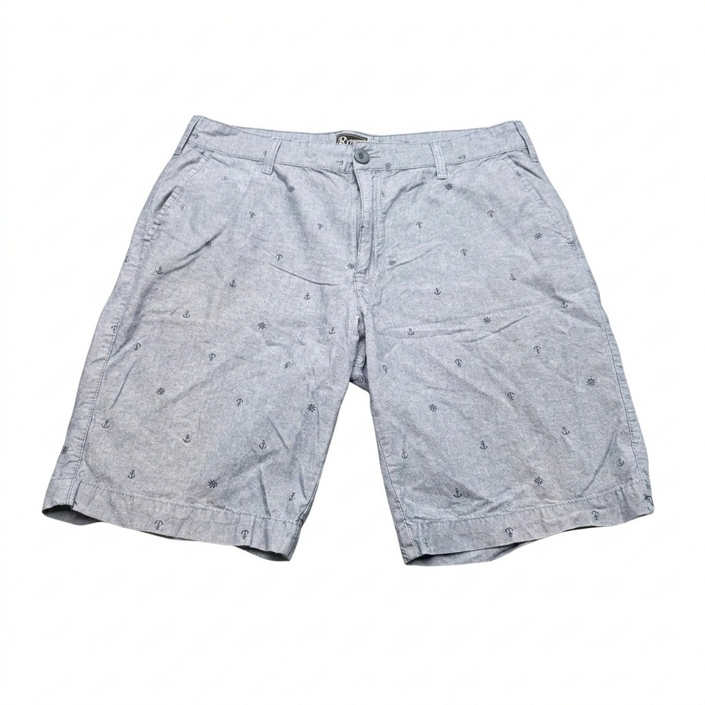 Retrofit Men's Size 36 Nautical Anchor Shorts Gray Cotton Flat Front Casual‎ 10"